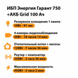 ИБП для котла Энергия Гарант 750 + Аккумулятор Grid 100 Ah 12 v (450Вт - 122мин) - ИБП и АКБ - ИБП для котлов - Магазин электрооборудования для дома ТурбоВольт